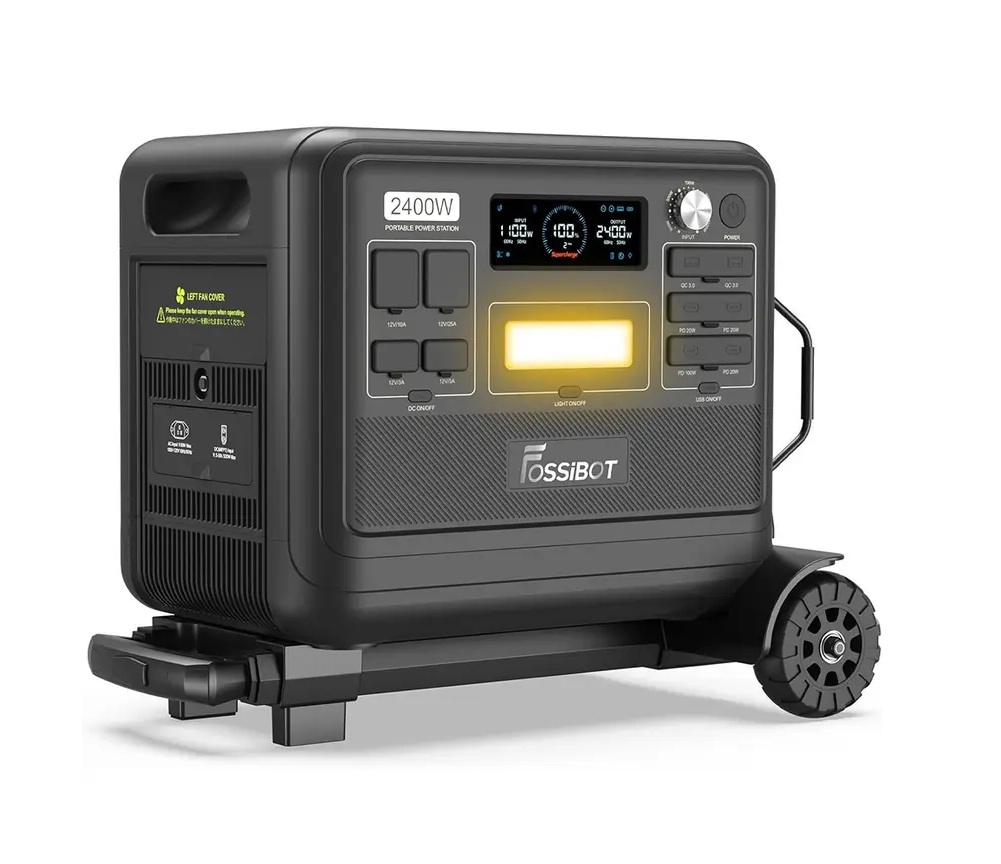 Pachet Generator electric portabil FOSSIBOT F2400 cu carucior pliabil, de 2400W, baterie de 2048Wh cu 640000mAh, cu unda sinusoidala pura - imagine 3