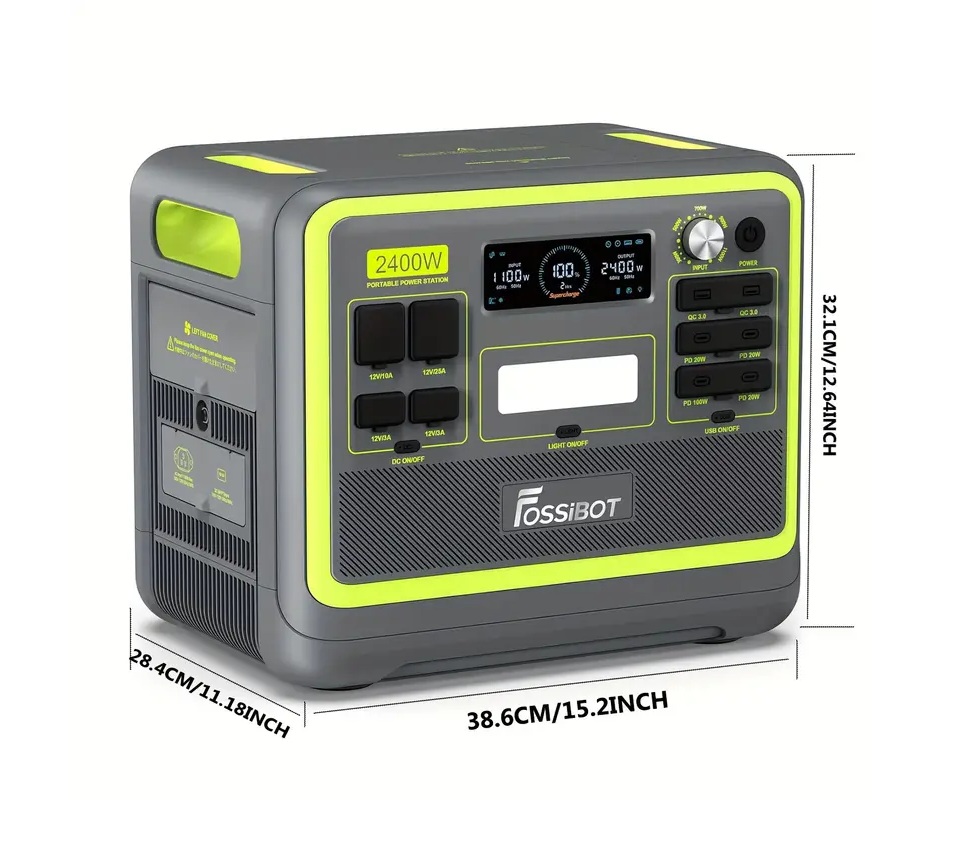 Pachet Generator electric portabil FOSSIBOT F2400 cu carucior pliabil, de 2400W, baterie de 2048Wh cu 640000mAh, cu unda sinusoidala pura - imagine 9
