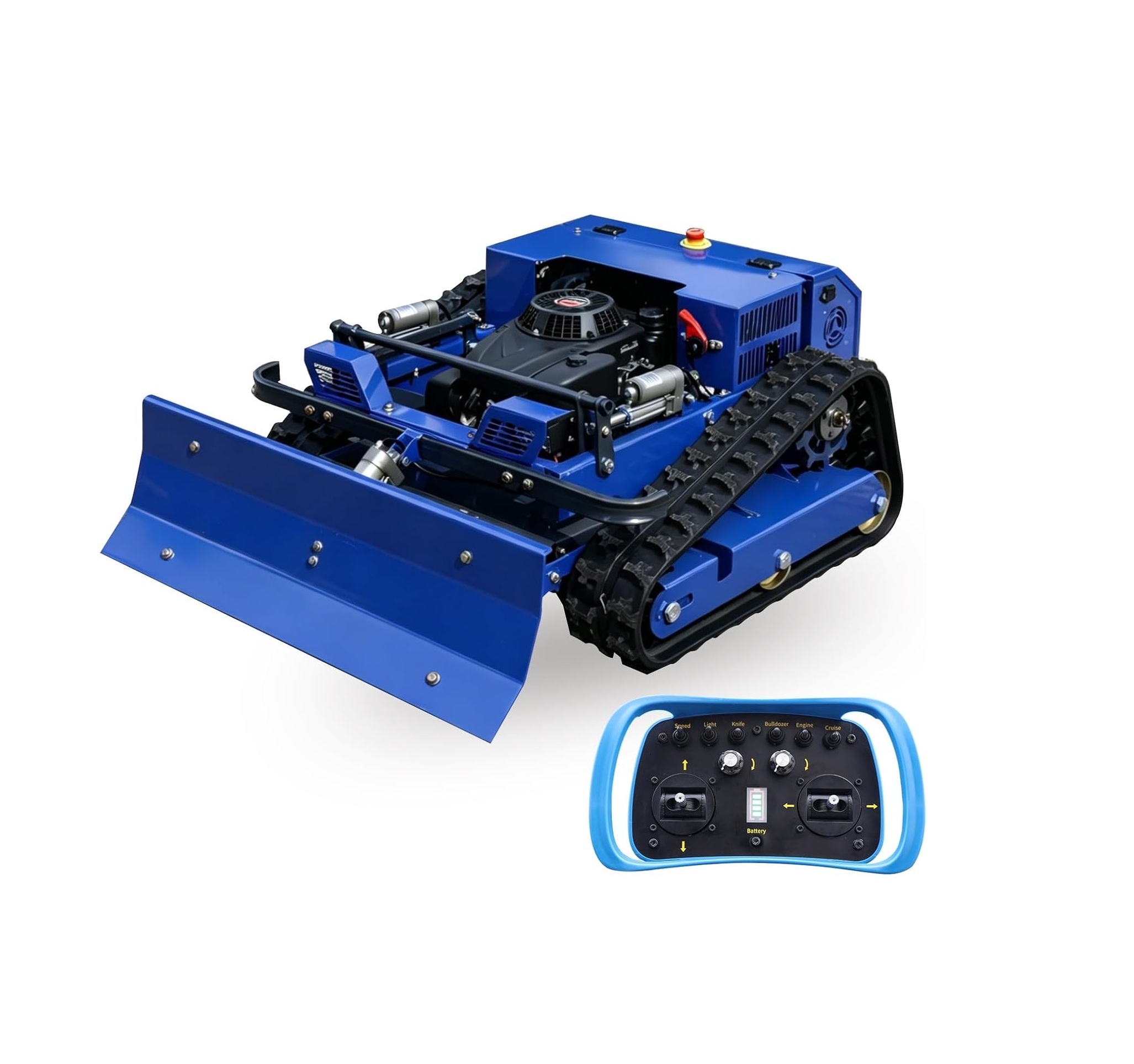 Robot de iarba AWY550 PRO Mercane cu lama detasabila si telecomanda, motoare electrice 1500W si termic Loncin 224CC, tocator cu senile